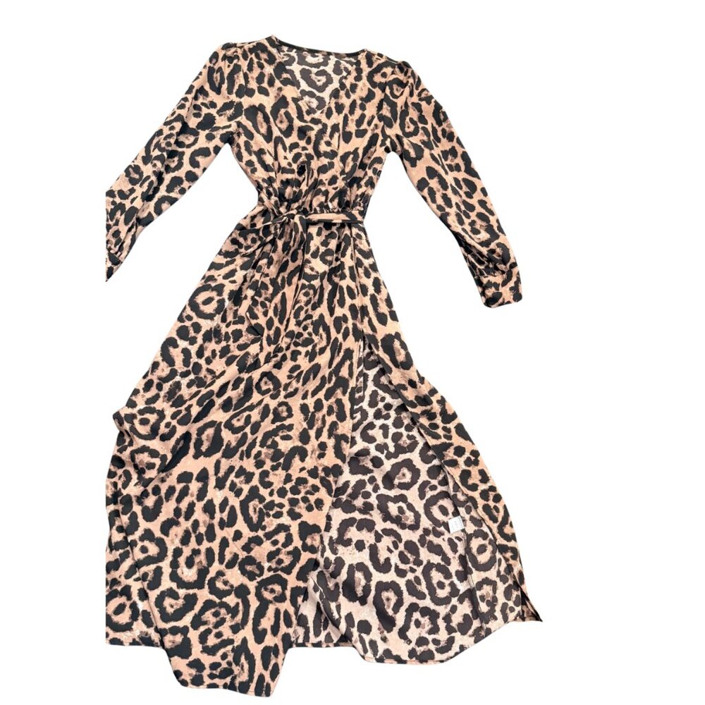 Ladies Small Leopard Maxi Dress w/ Slit - Picture 3 of 4